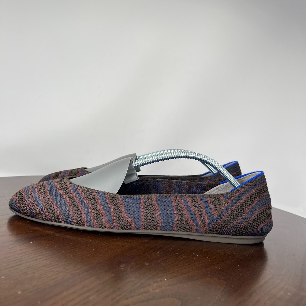Rothy's Sapphire Zebra Shoes Women's 10.5 Brown Blue Ballet Flat Knit Washable